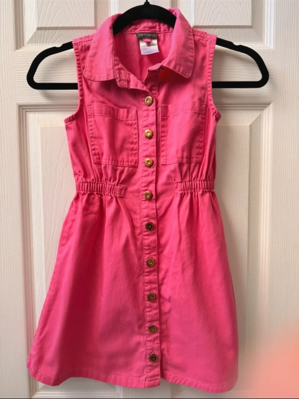 Vince Camuto Girls Hot Pink Sleeveless Button-Front Dress